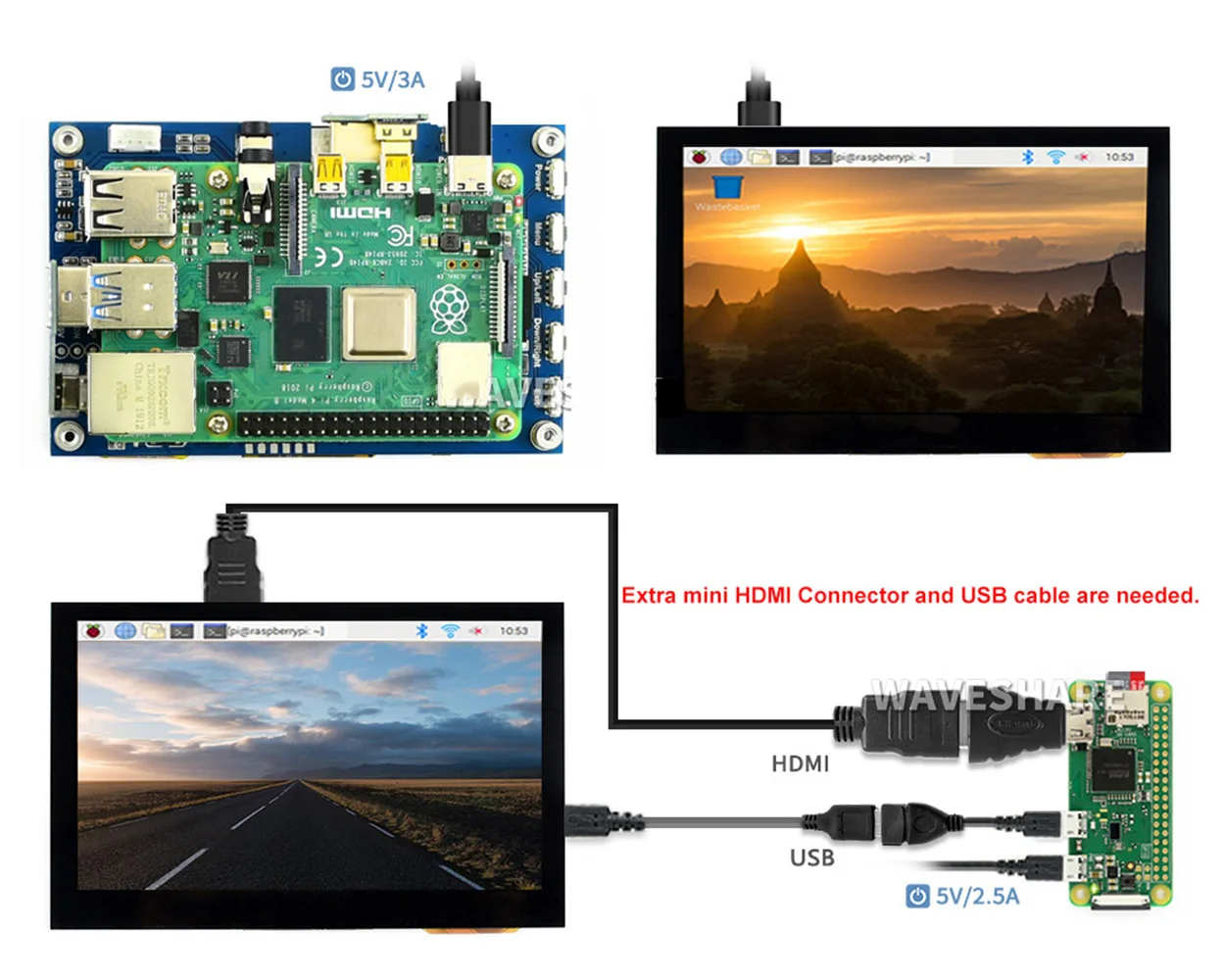 Емкостный сенсорный экран Waveshare 4 3 дюйма HDMI LCD (B) разрешение 800 × 480 IPS дисплей для