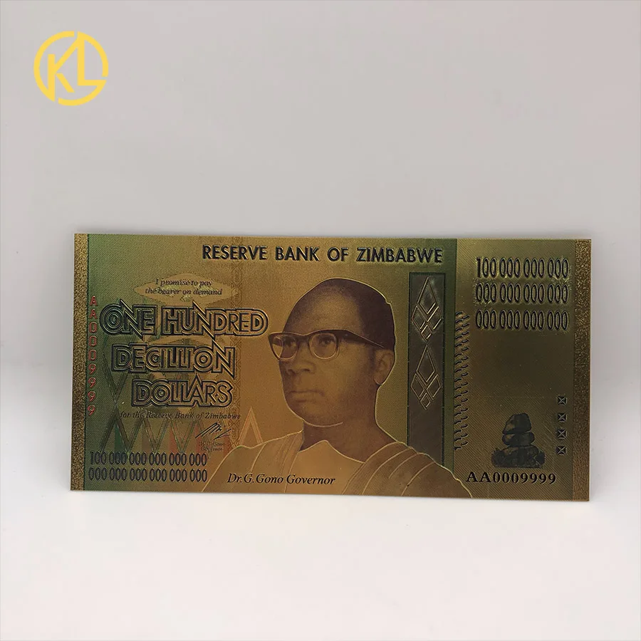 

1000pcs/lot Zimbabwe Gold Banknote ONE HUNDRED DECILLION DOLLARS Gold 999999 Zimbabwe Dollars Lions Banknote for Business Gifts