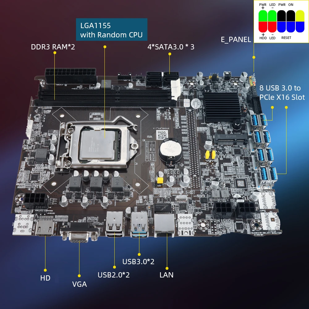 Набор материнской платы B75 для майнинга комбинированная LGA 1155 DDR3 SATA USB3.0 с ЦП 128G SSD