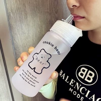 500ml frosted transparent plastic kawaii bear cute puppywater bottle with straw eco friendly food grade cute gift milk coffeecup
