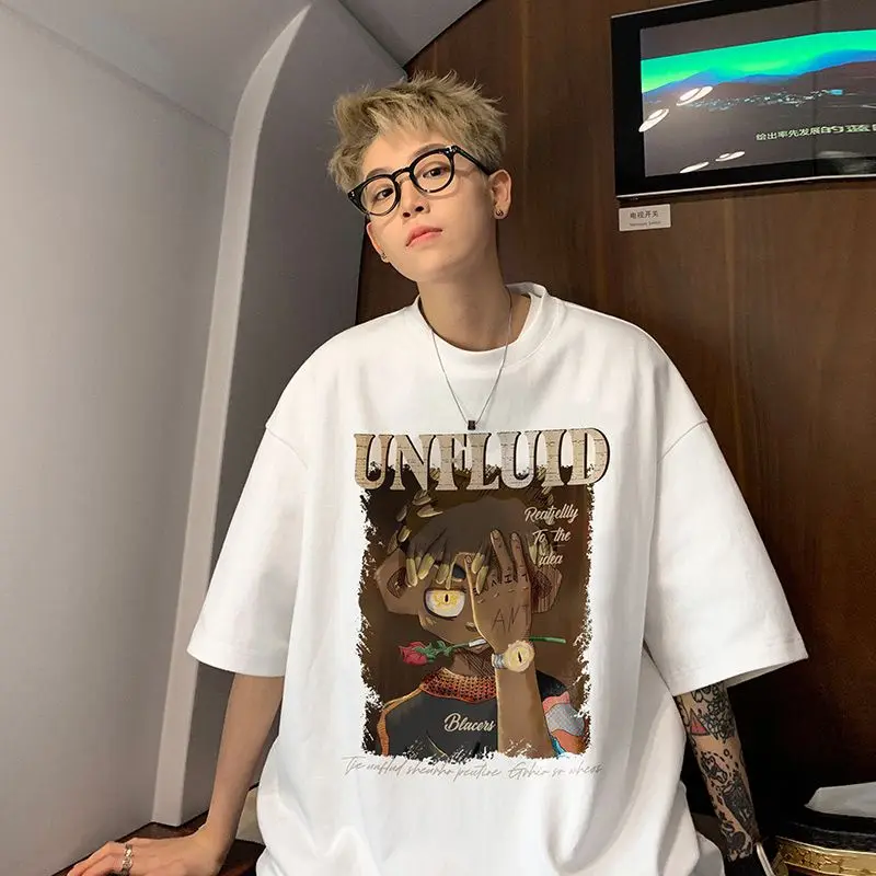 

Cotton American oversize short sleeved T-shirt men's summer European and American high street trend half sleeved streetwear tops