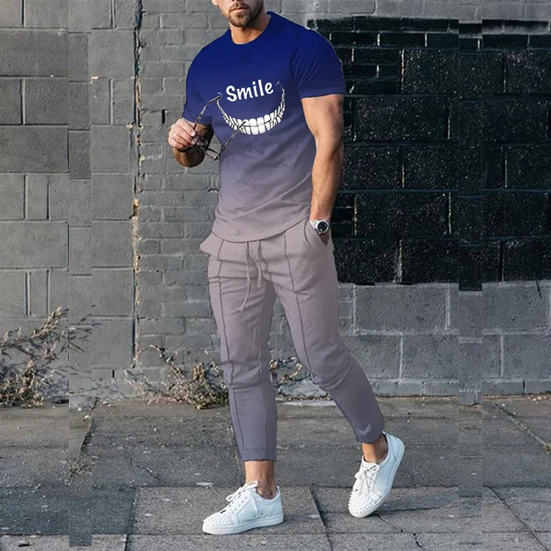 2 Piece Outfits of Sportswear Short Sleeve Streetwear Fashion T-shirt Long Pants Set 2023 Men tshirt Sets Tracksuit 3D printed