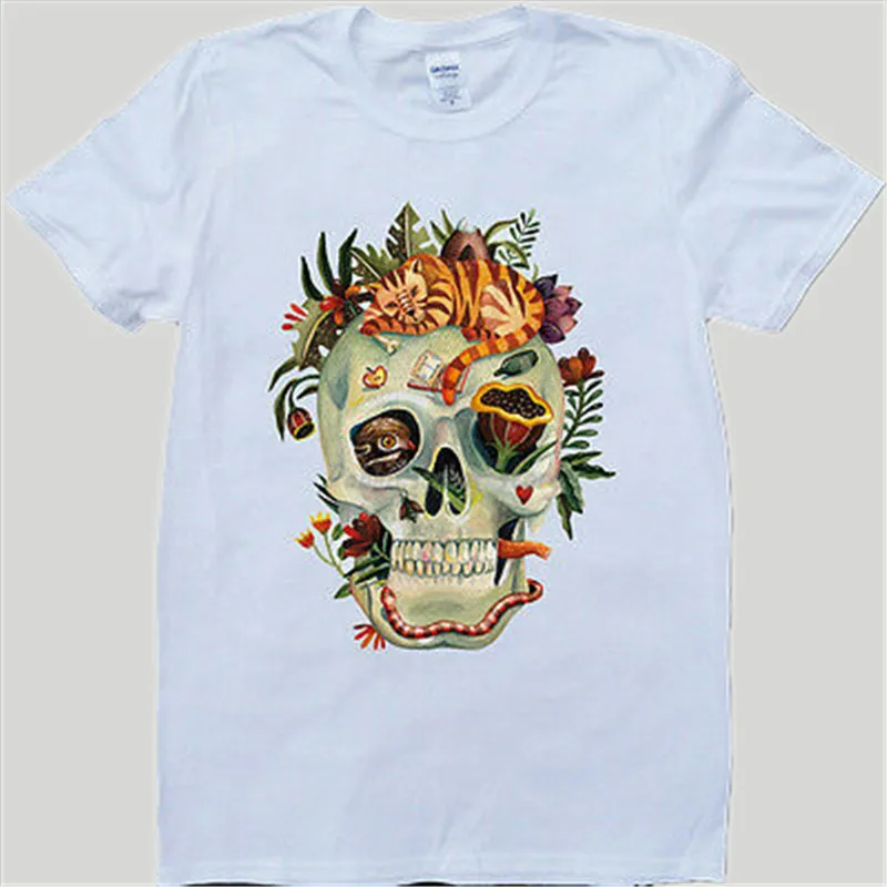 

Skull of Nature White, Custom Made Men's T-Shirt summer fashion Tee Shirt cotton tops euro size boys gifts Outdoor Wear Shirt