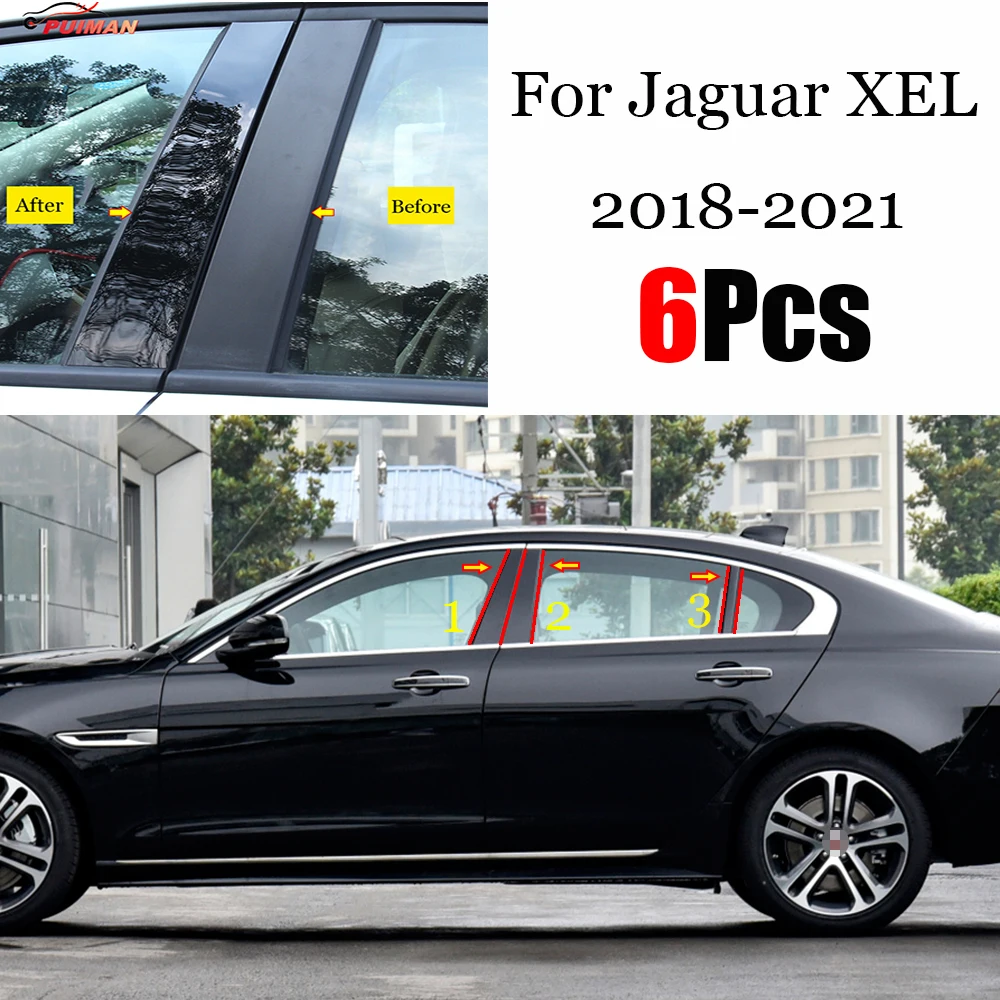 

6PCS Polished Pillar Posts Fit For Jaguar XEL 2018 - 2021 Window Trim Cover BC Column Sticker Chromium Styling