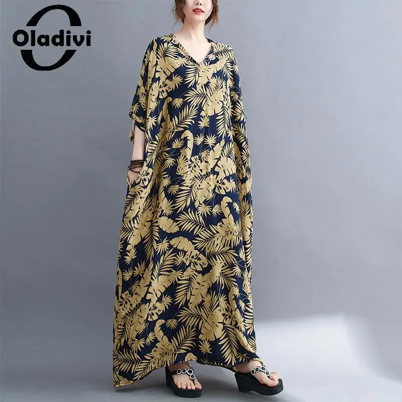 

Женское богемное пляжное платье Oladivi большого размера, лето 2023, длинные платья в стиле бохо, женская одежда большого размера, туника, халат 8XL, 9XL, 8172