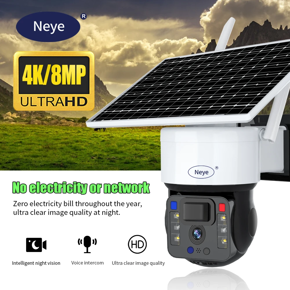 N_eye 1080P WiFi Solar Camera Outdoor Full Color Night Vision Head IP Camera with Solar Panel