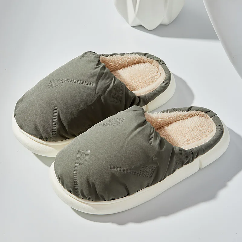 2022 Winter Waterproof Down Slippers Women and Men Slides Outside Indoor Home Shoes Warm Plush Platform Slipper Candy color