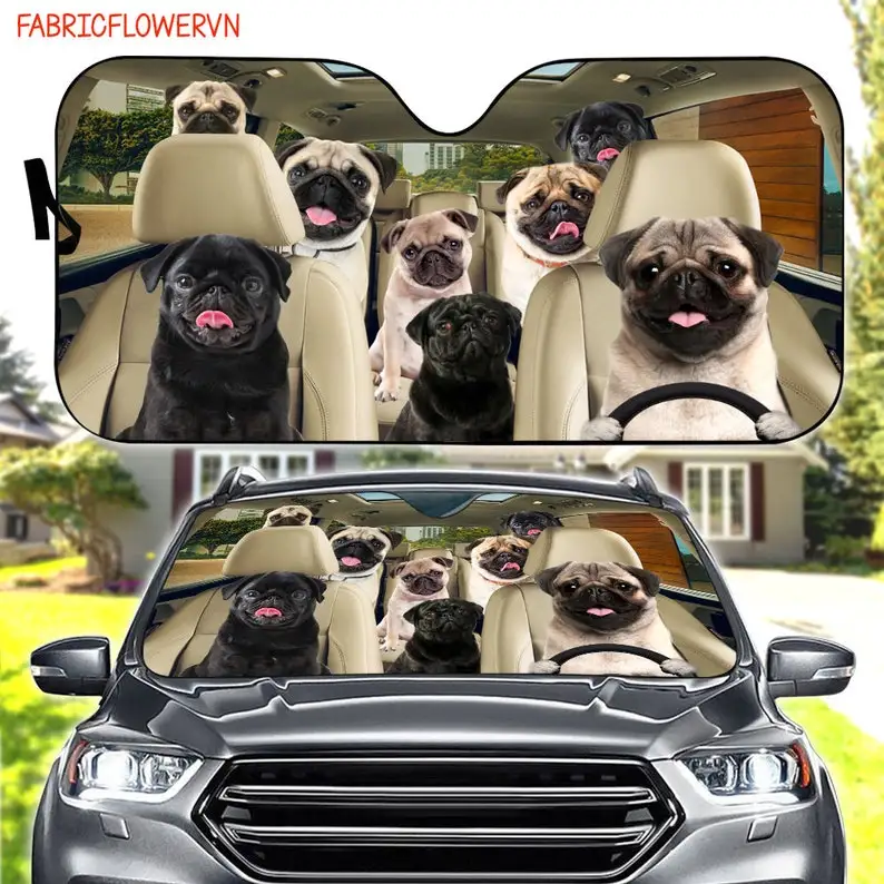 

Pug Car Sunshade, Pug Car Decoration, Pug Windshield, Dog Lovers Gift, Dog Car Sunshade, Gift For Mom, Gift For Dad