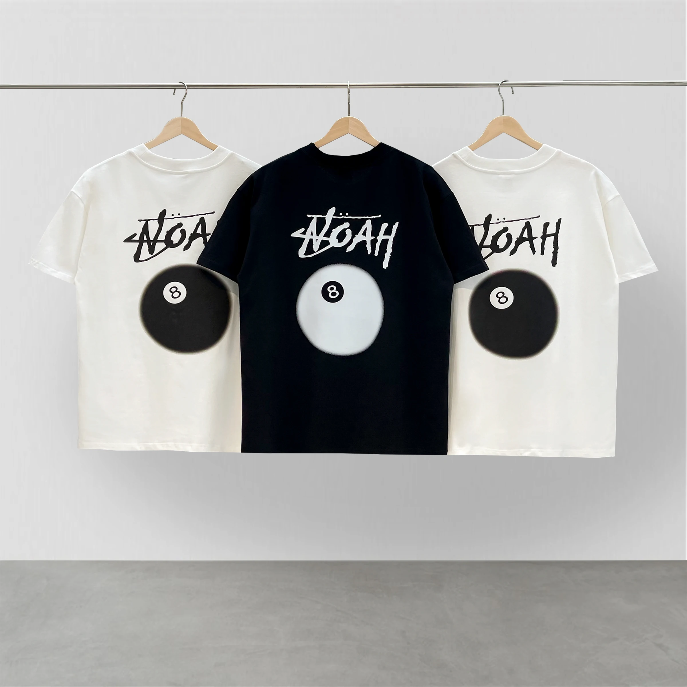 

NOAH ALEX New Fashion Street Brand Summer Unisex T-shirt Black 8 Print Large Logo Oversize Cotton Tee Hip Hop Loose Short Sleeve