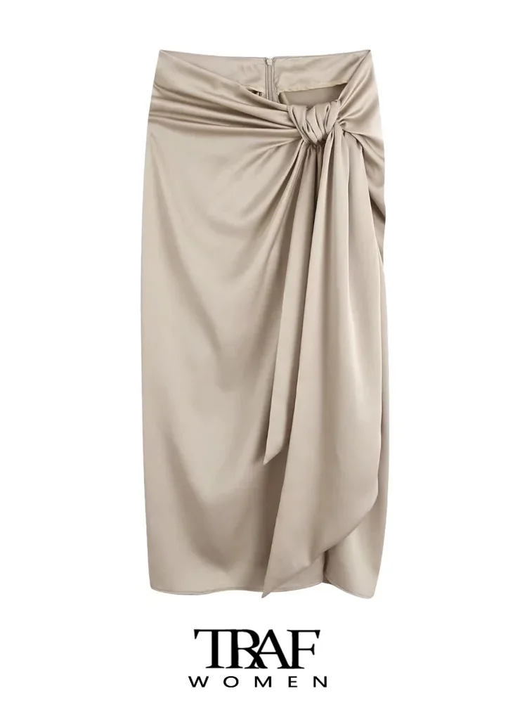 Юбка-миди с завязками и разрезом спереди завышенной талией |