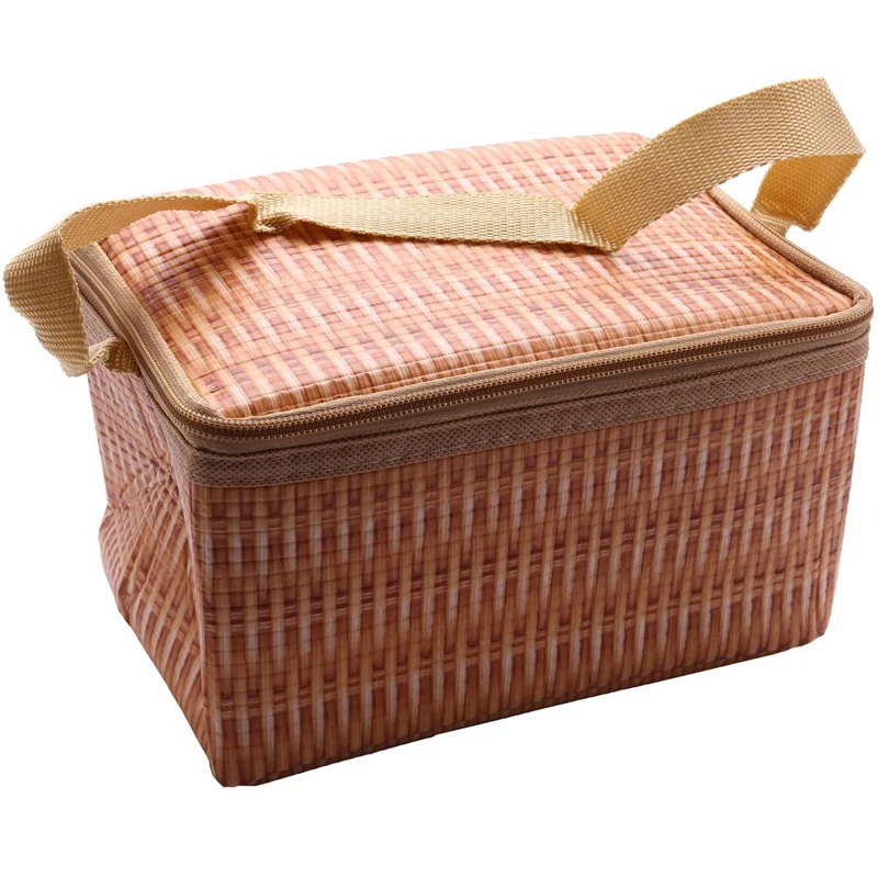 

Portable Imitation Rattan Lunch Bags Insulated Thermal Cooler Lunch Box Tote Storage Bag Container Food Picnic Bag
