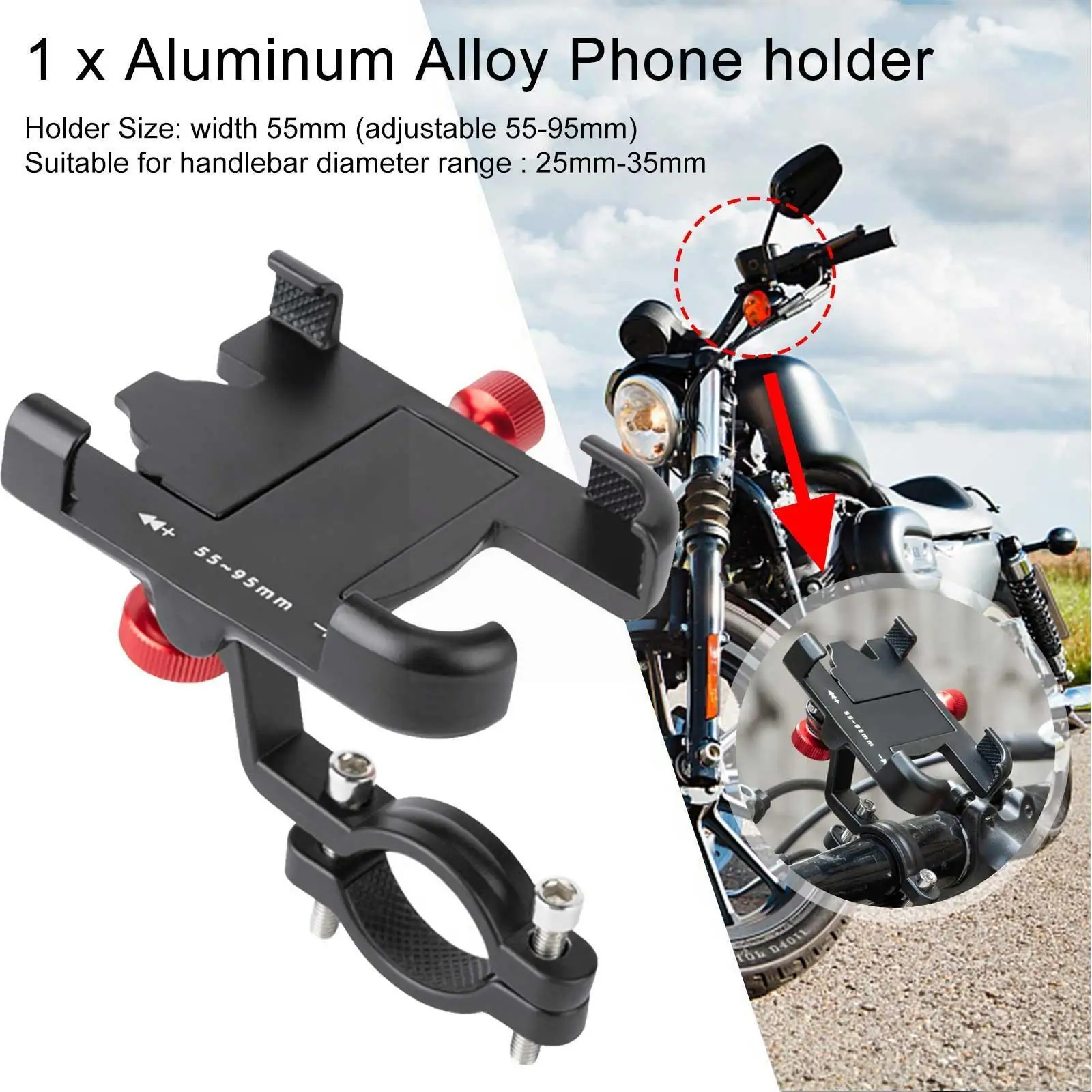 

Bicycle Motorcycle Phone Holder Aluminum Handlebar Bike Phone Mount Adjustable Non-Slip for iPhone 13 12 11 Samsung S22 S21 R6Y8
