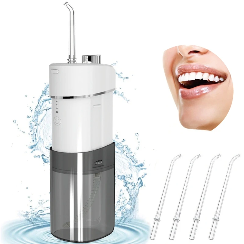 

Oral Irrigator Portable Dental Water Flosser USB Rechargeable Water Jet Floss Tooth Pick 4 Jet Tip 180ML 3 Modes IPX7 1400/Min