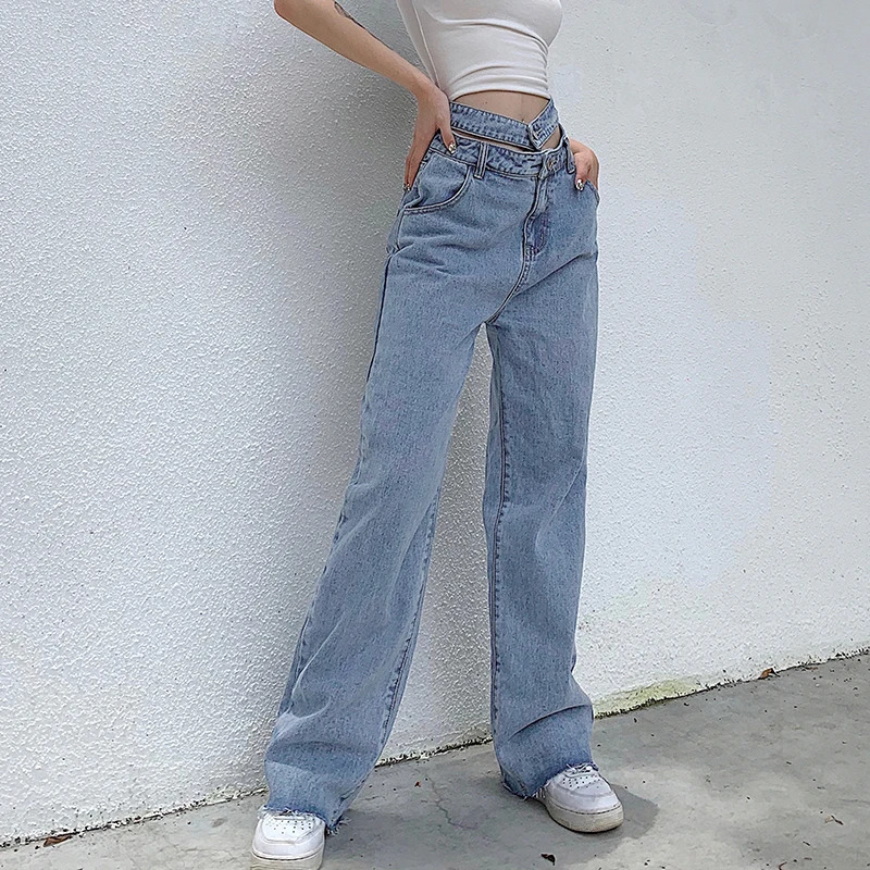 Hollow Out Loose High Waist Jeans Trousers Women Baggy Straight Pants Denim Pockets Wide Leg Joggers Casual Pantalon Cyber Y2k