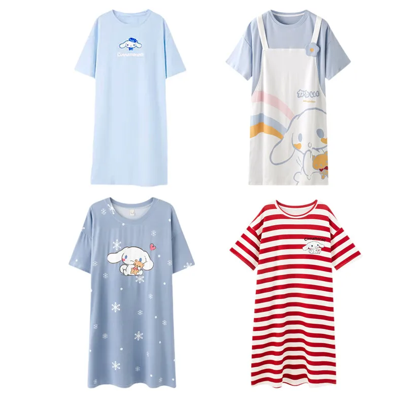 

Kawaii Sanriod Anime Series Cinnamoroll Nightdress Summer Cartoon Cute Recreational Loungewear Loose Baby Girl Girlfriend Gift