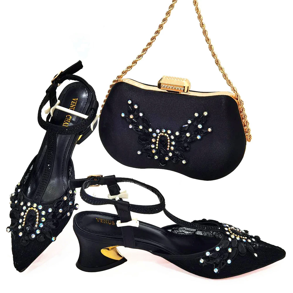 

Лето 2023, Новое поступление, специальный дизайн, черные женские туфли-лодочки с острым носком в африканском стиле для свадебной вечеринки