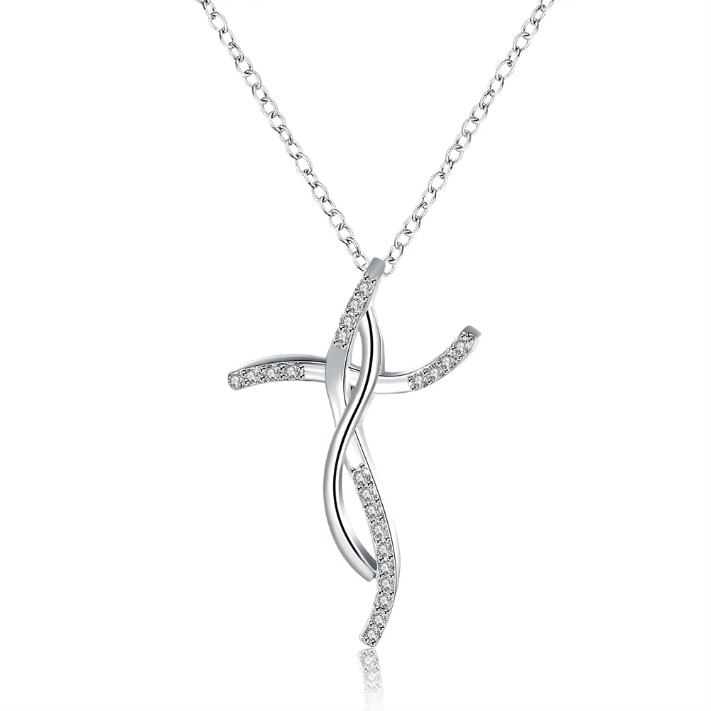

silver color necklace jewelry women wedding fashion Cross CZ crystal Zircon stone pendant necklace Cute wedding