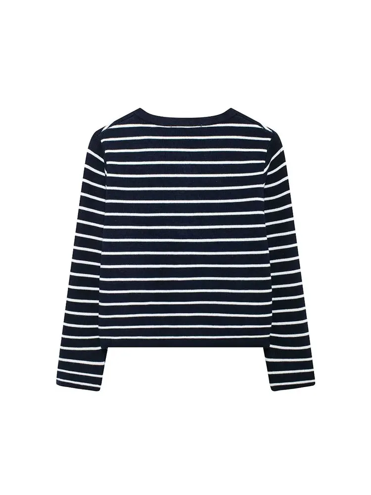 HH TRAF 2024 осенний Новый женский Ретро однобортный Тонкий Топ с круглым вырезом