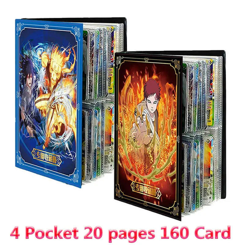 4 Pocket Holds 160PCS Anime Naruto Album Cards Book Cartoon Gaara Uzumaki Map Folder Holder Game Card Collection Kids Toy Gift