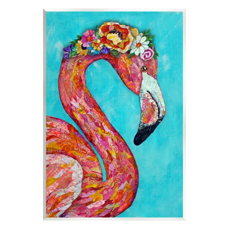 

Industries Floral Flamingo Bird Bold Saturated Blossoms Collage Painting Unframed Art Print Wall Art, Design by Lisa Morales Yos