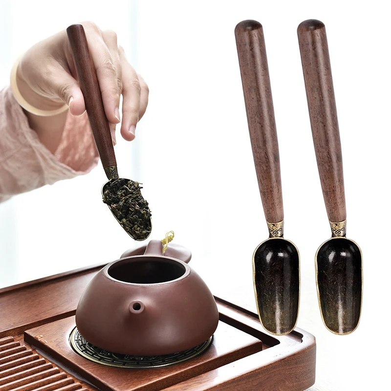 

Ebony Teaspoon Tea Spoon Tea Shovel Solid Wood Tea KongFu Tea Ceremony Accessories Creative Retro Metal Chinese Tea Scoop Gifts