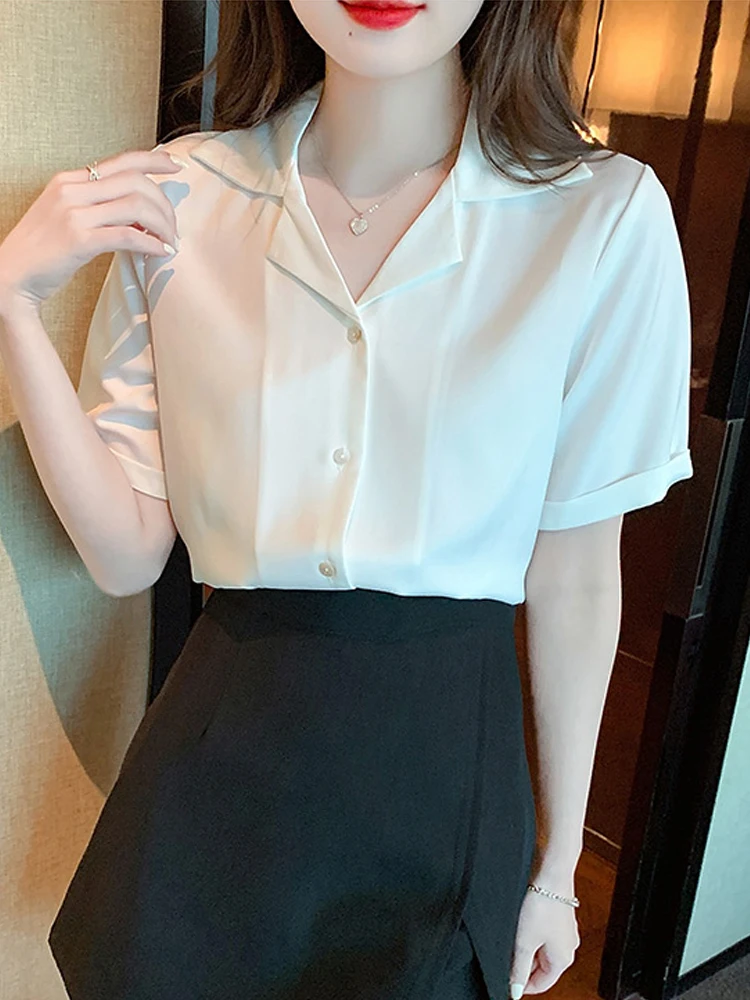

Blouse Women Short Sleeve White Chiffon Blouse Shirt Women Tops Blusas Mujer De Moda 2022 Verano Blouses Femme Shirts Blusa F501