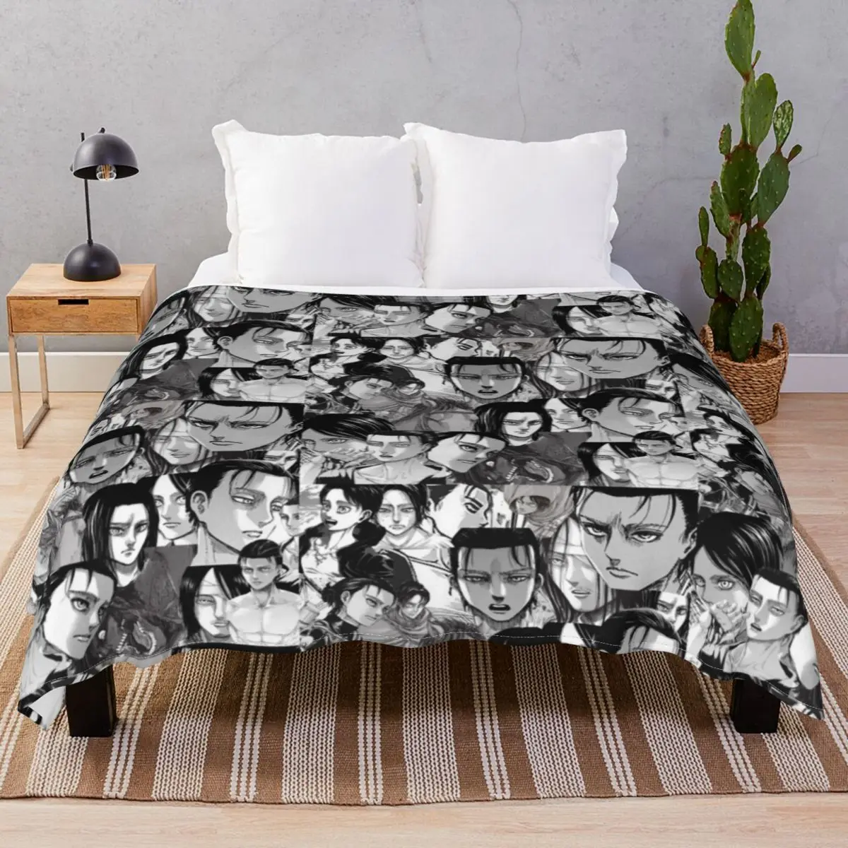 Eren Yeager Manga Panels Blankets Flannel Winter Breathable Throw Blanket for Bed Home Couch Camp Cinema