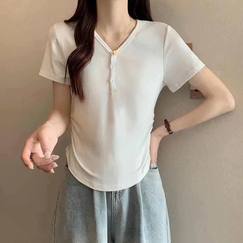 

Новинка лета 2023, Женская стильная футболка большого размера с V-образным вырезом и коротким рукавом, gray22