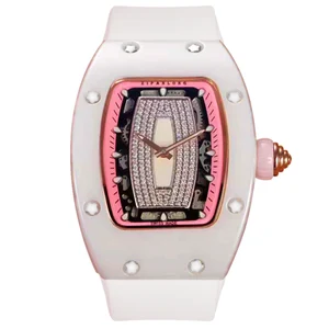Часы наручные женские с большим циферблатом, модные декоративные водонепроницаемые полностью автоматические часы с квадратной вставкой из алмазов, с керамическим ремешком