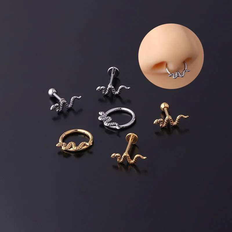 

Stainless Steel Piercing Snake Ring Goth Nose Rings Septum Clicker Labret Lip Studs Helix Tragus Cartilage Piercing Body Jewelry