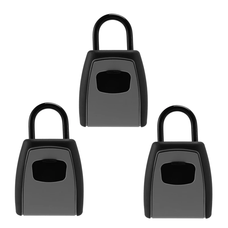 

3X Password Key Box Grey Four-Digit Password Lock Padlock Type Free Installation Padlock Key Lock Key Storage Lock Box
