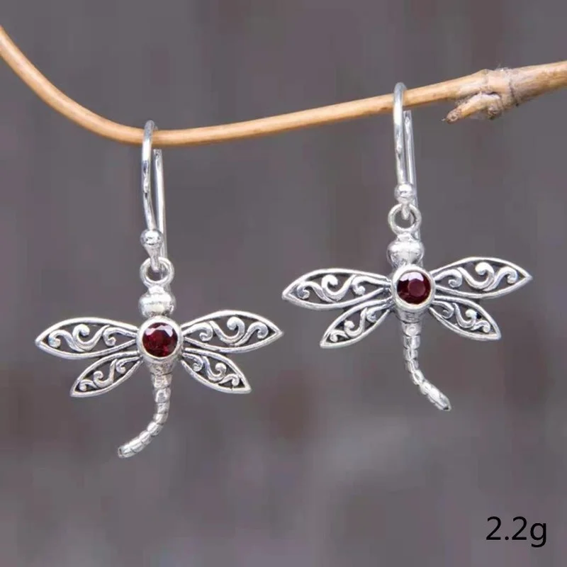 

Vintage Dragonfly inlaid with zircon, versatile, small, national style classical Earrings