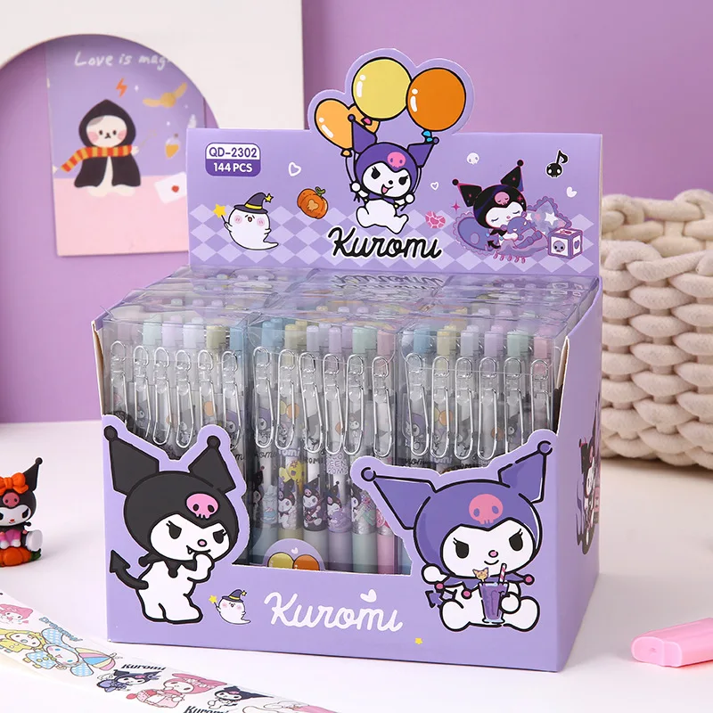 

144Pcs Sanrio Kawali Kuromi Ball Pen Neutral Pen Gel Pen Metal Hook Stationery Student Ins Cartoon Cute Kids Birthday Girls Gift