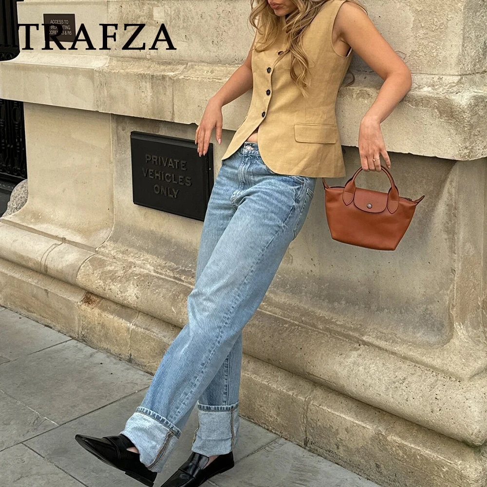 Винтажный женский однотонный жилет TRAFZA модный однобортный Тонкий элегантный