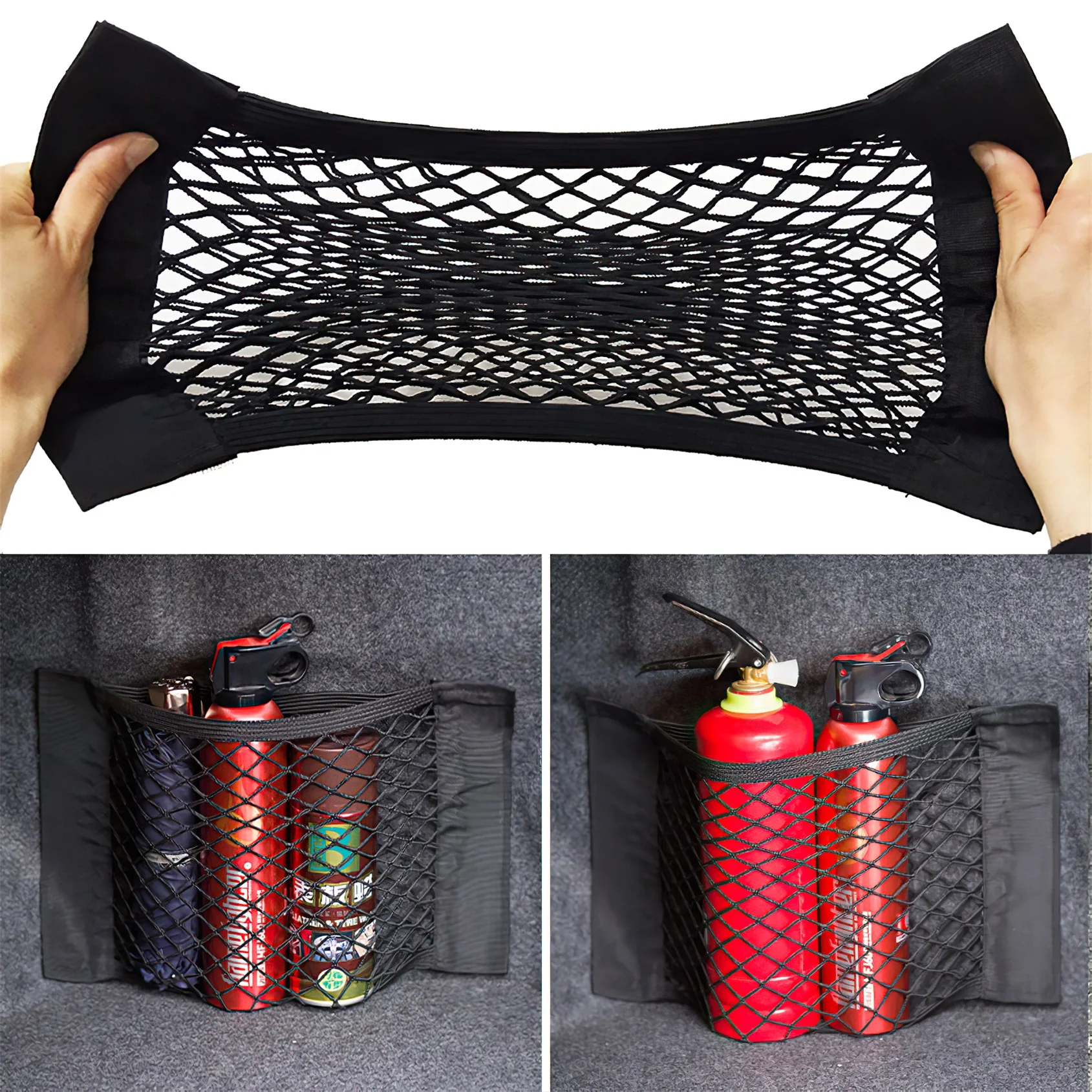 

Car Back Rear Trunk Organizer Net Mesh Storage Bag Universal Pocket Seat Elastic String Magic Sticker Auto Organizer Accessories