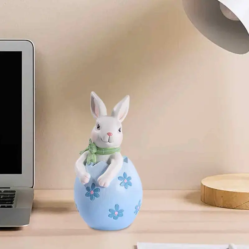 

Holiday Bunny Egg Decor Cartoon Resin Rabbit Figurine Statue For Women Men Kids Desktop Easter Holiday Egg Ornament