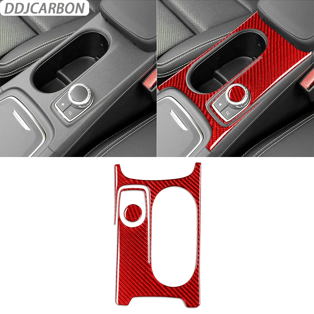 

Carbon Fiber Knob Center Armrest Cup Holder Surround Cover Suit Car Accessories Sticker For Benz CLA C117 14-18 GLA X156 15-19