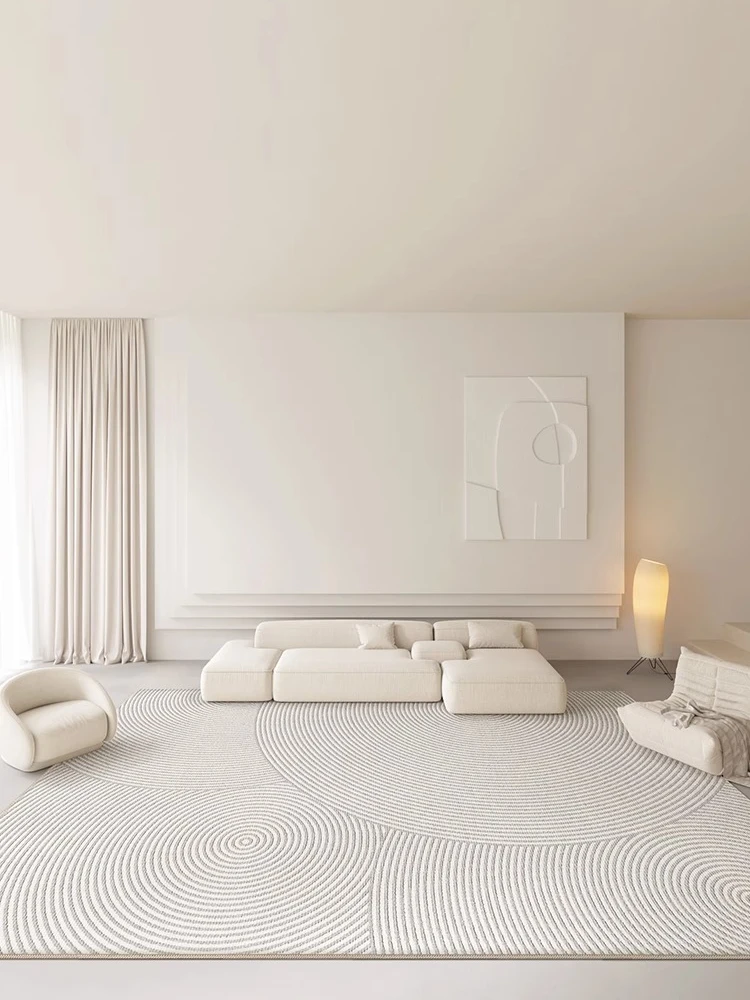 Декоративный ковер кремового бежевого цвета с геометрическими линиями для