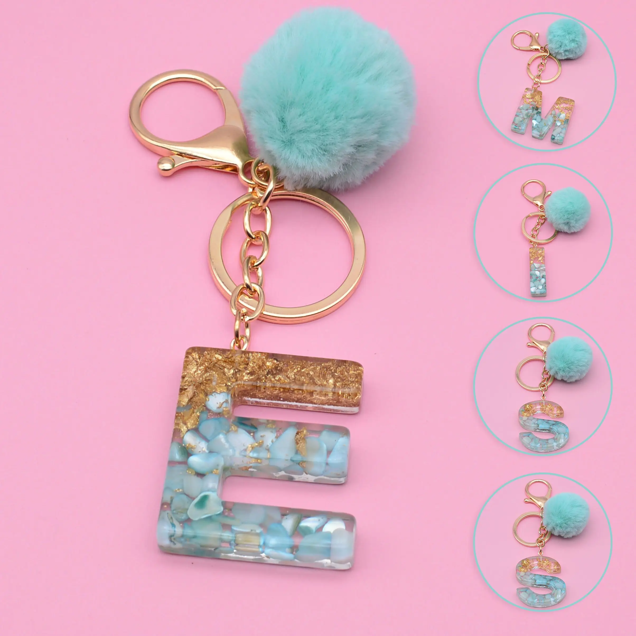 

Creative Jewelry Ornament Resin Material Couple Gift Glitter Keyring Letter Keychain Bag Pendant Alphabet Key Chain