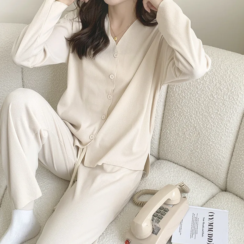 Explosive Style Thicken Women Pajama Sets High Quality Sanding Long Sleeve Sleepwear Cardigan Women's Loungewear 2 Piece Suit