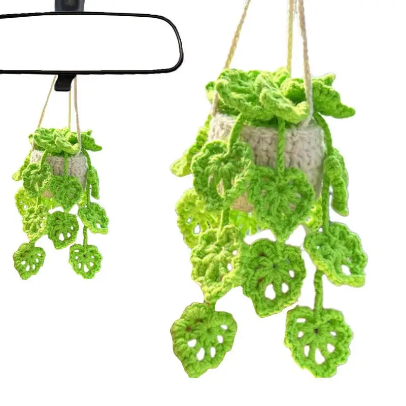 

Car Mirror Crochet Plants Hang Baskets Potted Crochet Decor For Car Mirror Car Mirror Hang Accessories Handmade Knitted Rear