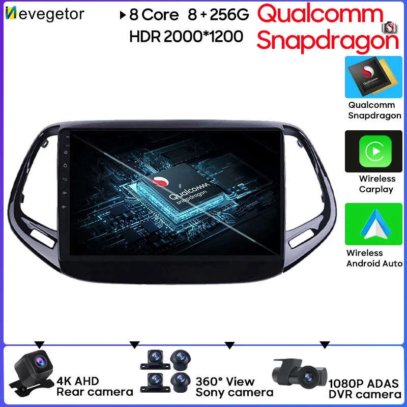 

Car Radio Video Player Android 13 8 Core For Jeep Compass 2017-2019 Auto Multimedia GPS Stereo Carplay 4G Rear View Bluetooth