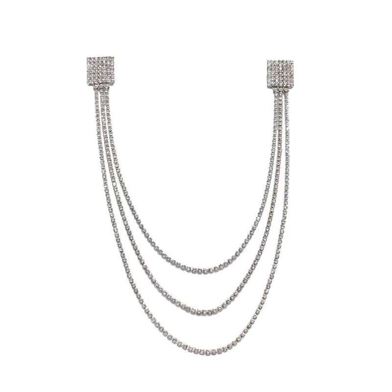 

Korean Rhinestone Crystal Brooch Lapel Pins Heart-shaped Long Tassel Chain Badge Luxulry Wedding Brooches for Women Accessories