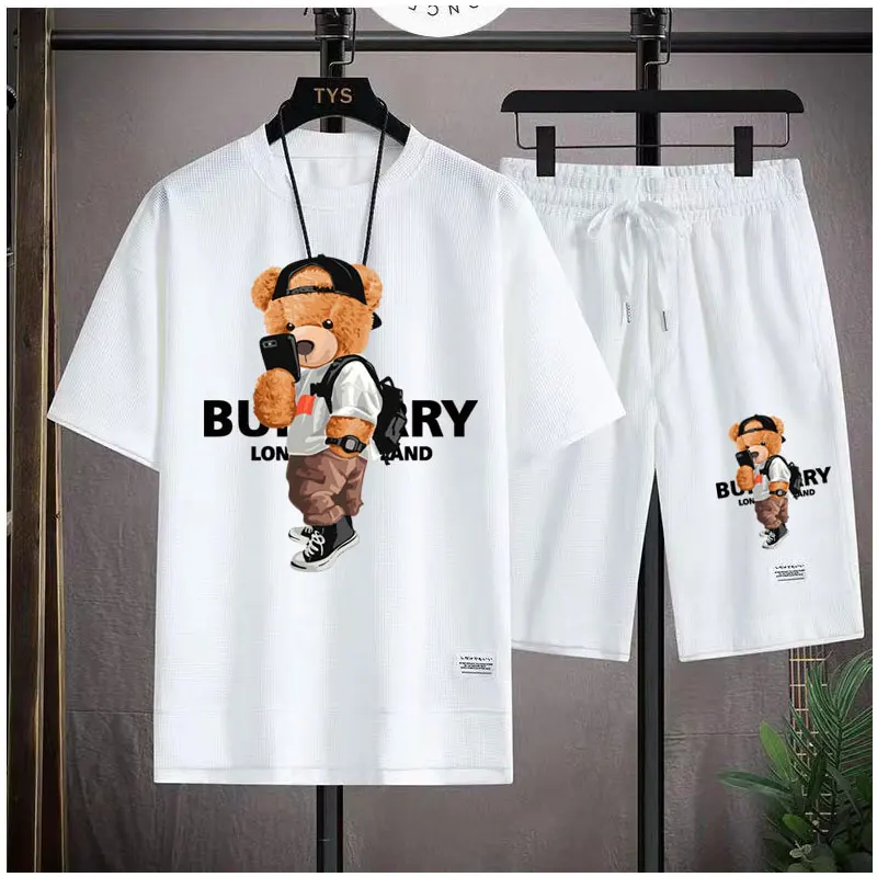 2023 Korean fashion Printed bear T-Shirts Shorts Men's Sets Luxury leisure 2 Piece Outfit Streetwear Summer Quality Tracksuit