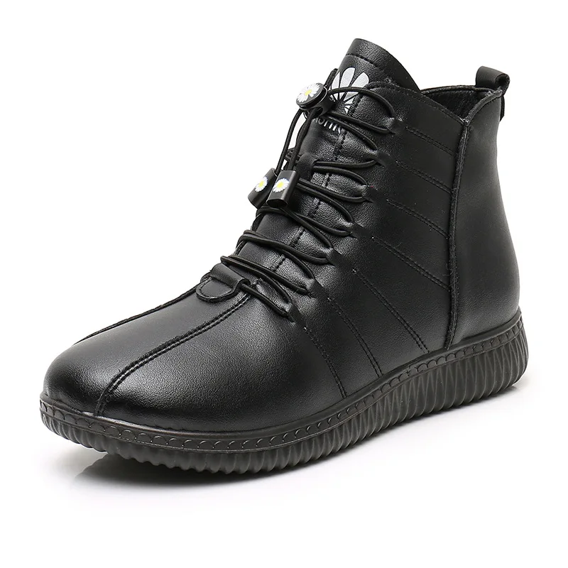 

Женские плюшевые ботинки для снега, водонепроницаемые ботильоны, Кожаные Мокасины, теплая Модная обувь на шнуровке, женские повседневные б...