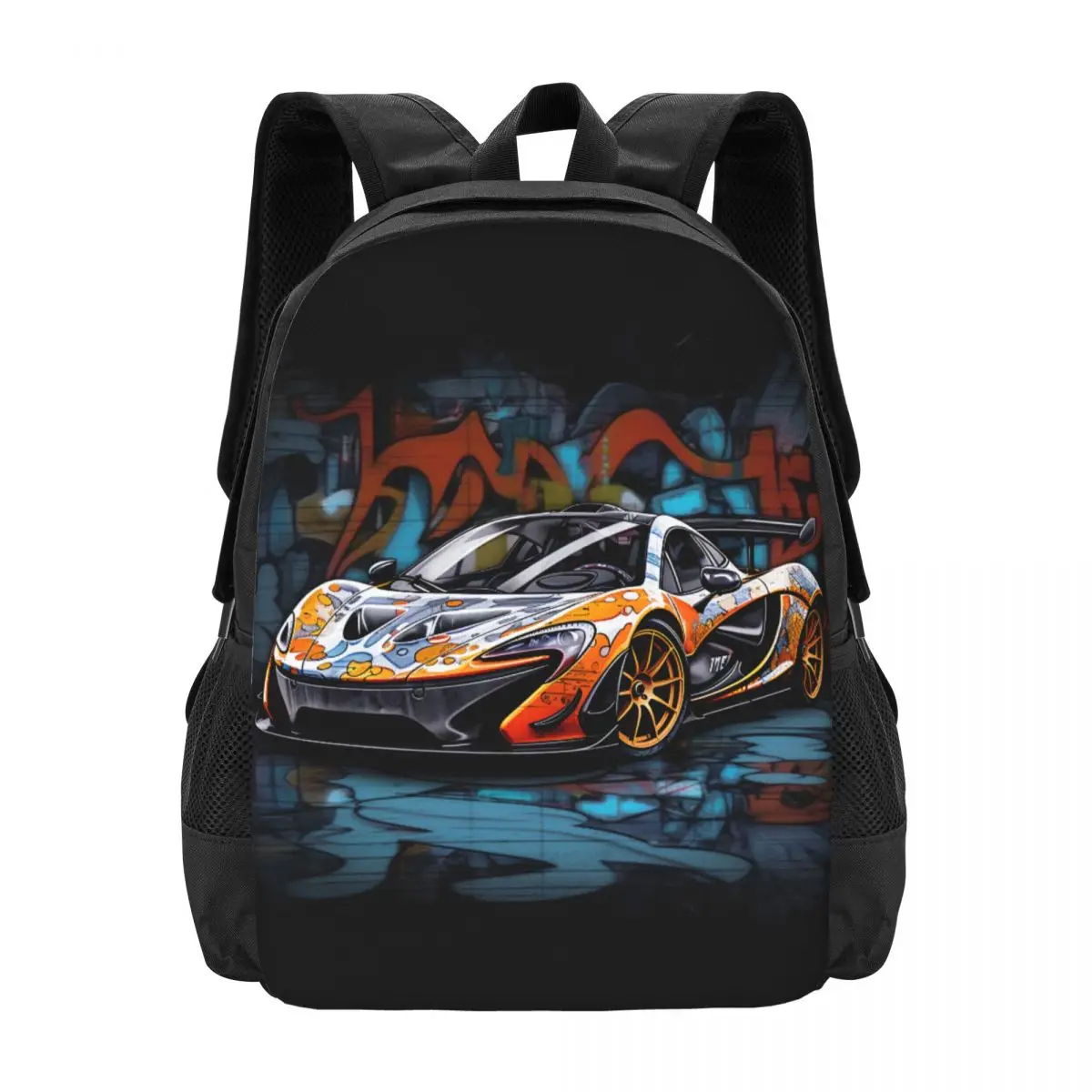 

Powerful Sports Car Backpack Cartoon Graffiti Male Polyester Camping Backpacks Print Fun School Bags Rucksack