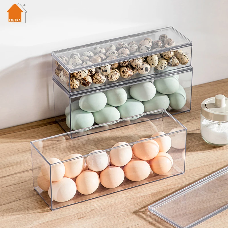 

METKA Egg Storage Box Egg Tray, Refrigerator Fruit and Veggies Storage Organizer Egg Holder for Pantry, Freezer, Kitchen Cabinet