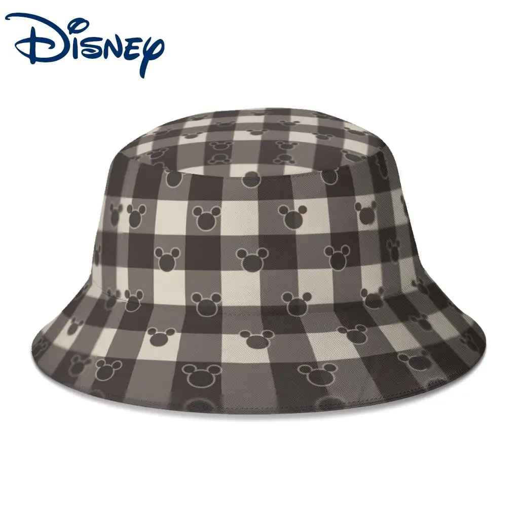 

Summer Mickey Mouse Brown Plaid Pattern Bucket Hat for Women Men Disney Outdoor Travel Bob Fisherman Hats Girls Boys Sun Hat