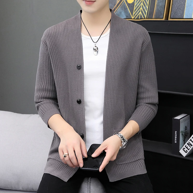 

Новинка 2023, мужской вязаный свитер, кардиган, модный дизайн, брендовая теплая Повседневная куртка в Корейском стиле, приталенный силуэт