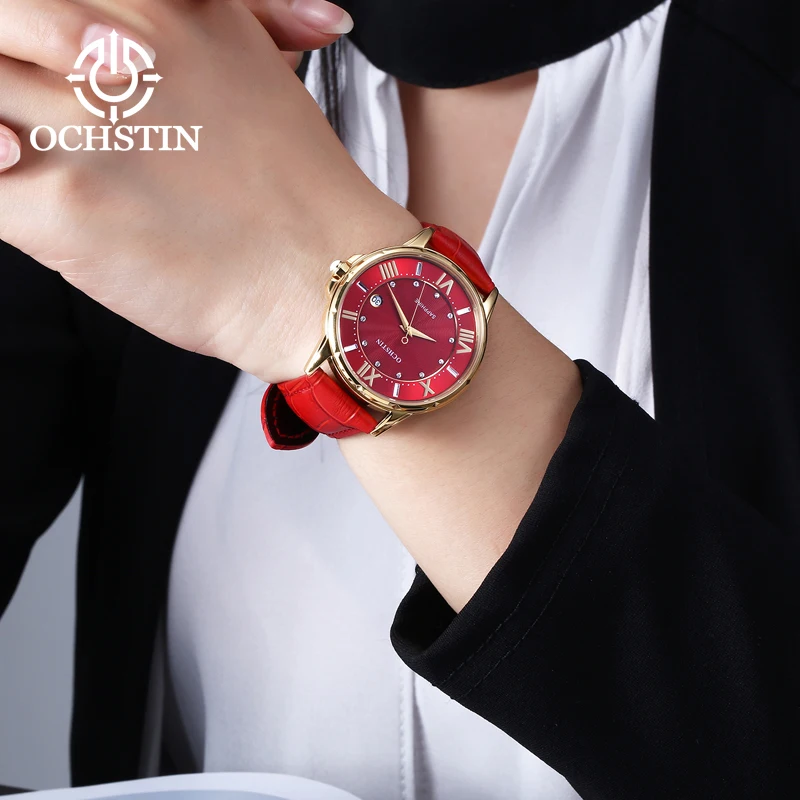 OCHSTIN LQ012 Casual Waterproof Watches for Women Quartz Luxury Genuine Leather Strap Women Wristwatch Calendar enlarge